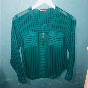 Express- Zip Accent Blouse (Green&Black)